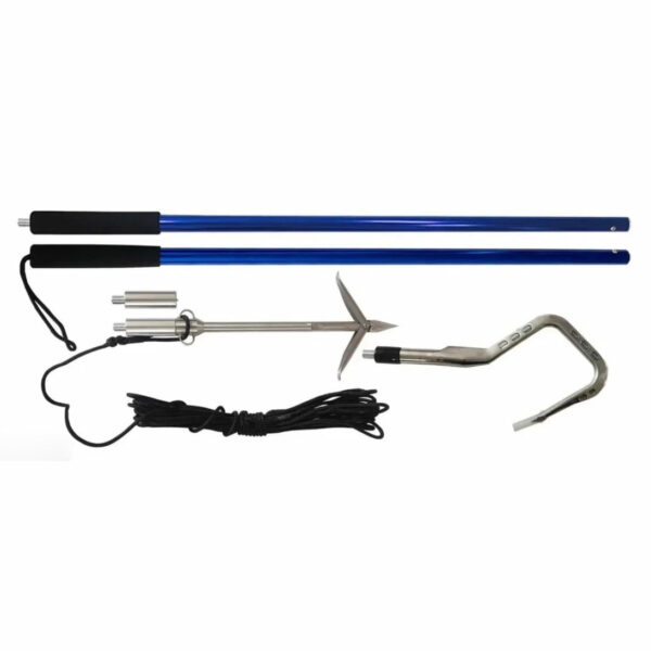 2+1 BLUE MARLIN trophy fishing set consisting of a 90-180 cm handle, a 4" gaff head, a harpoon head, a powerful cable and a case